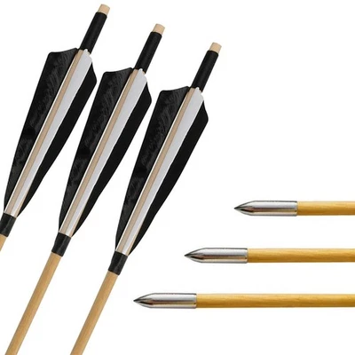 12X 32" Archery Wooden Arrow Natural Feather 5" Handmade Traditional Bow Hunting - Image 1 of 4