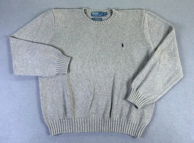 Polo Ralph Lauren Sweater 2XL Grey Cotton Heavyweight Boxy Knit 90s Prep Office - Image 1 of 4