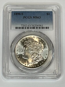 1890-S Morgan Silver Dollar PCGS MS63 ~ Blazing Luster ~ Free Shipping - Picture 1 of 2