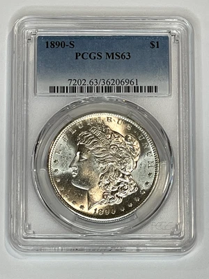1890-S Morgan Silver Dollar PCGS MS63 ~ Blazing Luster ~ Free Shipping - Image 1 of 2
