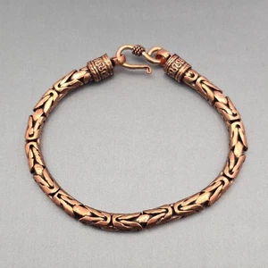 VTG Solid Copper Byzantine 5.3mm Chain Bracelet 8" Hook Clasp 31.89g Unisex - Picture 1 of 6