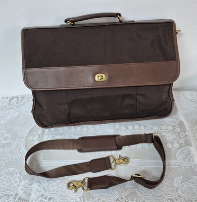 Vintage COACH #5321 "Flap Brief" Nylon Leather Turnlock Briefcase Messenger Bag - Image 1 of 4