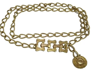 Y2K Mid Body Metal Rope Twisted Chain Link Antique Goldtone Belt 38" Adjustable  - Picture 1 of 8