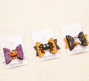 2023 Halloween pumpkin spider ghost glitter hair clips for toddler girl kids NEW - Picture 1 of 16
