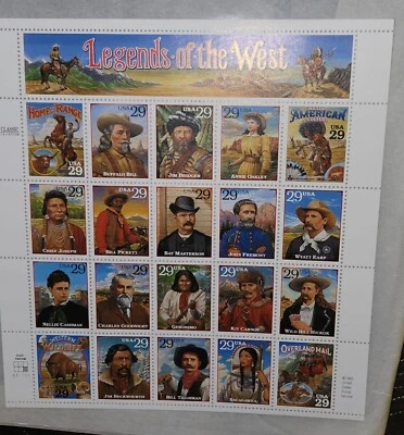 Legends of the West 29¢ Stamp Sheet of 20 Stamps 1993 Classic Collection - Image 1 of 4