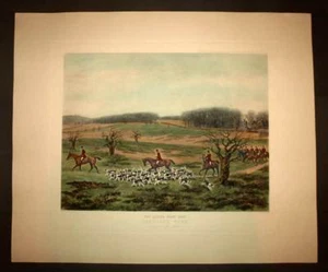 Lithographie estampe CHASSE DES LORDS ANGLAIS CHEVAUX MEUTE DE CHIENS POINTER - Imagen 1 de 3