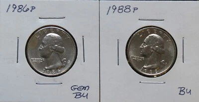 1986P Gem BU & 1988P BU Problem Free Washington Quarter  4M2E1 4M2E2 - Image 1 of 4