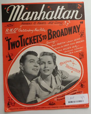 Manhattan vintage sheet music Song from the 1950s film 2 Two Tickets to Broadway - Image 1 of 2
