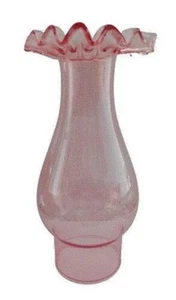 8 1/4" x 2 5/8" Pink Ruffled Top Glass Chimney For Oil Lamps #1 Burners New - Picture 1 of 12