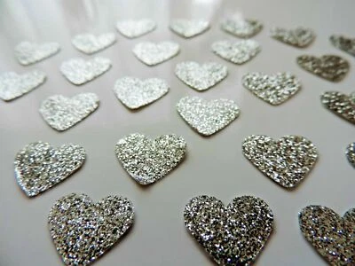 50 x Silver - Love Hearts - Glittery Sparkly Waterproof Stickers 16 x 11 mm - Image 1 of 2