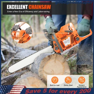 24 Inch Gasoline Chainsaw Cutting Wood Gas Sawing Crankcase Chain Saw 72cc NEW - Picture 1 of 15