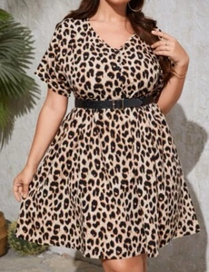 Plus Leopard Print Batwing Sleeve Dress Without Belt 4XL/ 24 - Picture 1 of 5