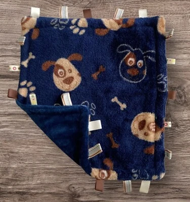"Perro cachorro Taggie hecho a mano Lovey azul marrón con cinta seguridad sensorial 12"" x 11""" Foto 1 de 4