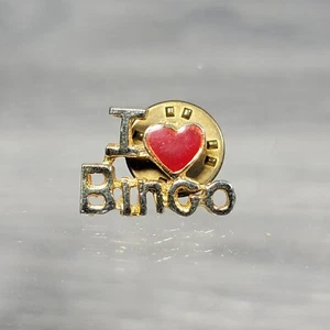 VTG I Love Bingo Pin Button Hat Lapel Tie Vest Enamel Red Heart Metal Gold Tone - Picture 1 of 7