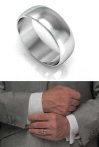Anillo de boda/banda noble/banda simple enchapado en oro blanco de 6 mm para hombre - Imagen 1 de 3