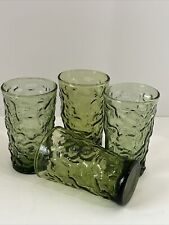 ANCHOR HOCKING AVOCADO MILANO LIDO CRINKLE JUICE GLASSES SET OF 4 VINTAGE