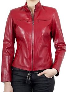 100% New Genuine Leather Lambskin Women Biker Motorcycle Jacket Red Ladies KW18