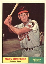 1961 Topps Baltimore Orioles Baseball Card #321 Marv Breeding - EX 