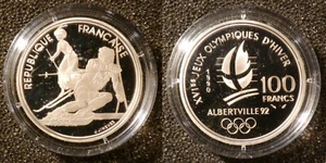 Münze Frankreich 100 Franc 1990 Albertville 1992 Slalom Silber pp #562 - Bild 1 von 1