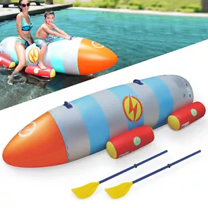 Pool Schwimmtier Rakete aufblasbar mit 2 Padel Wasser Kinder Padelboot Spielzeug - Bild 1 von 10