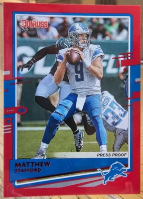2020 Donruss Matthew Stafford Press Proof Red Photo Variation #96 - Image 1 of 2