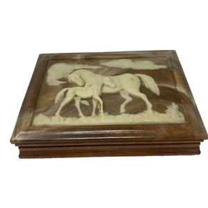 Dante American Walnut Carved Incolay Top Mare &Colt Jewelry Trinket Dresser Box - Picture 1 of 18