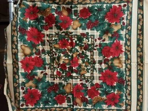 COTTON PILLOW PANEL - "VERMONT LOCHRISTMAS PILLOWS (2) POINSETTIAS & FRUIT - Picture 1 of 2