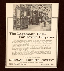 Empacadora de molino textil publicitario Logemann Brothers 1921 impresión antigua AD - Imagen 1 de 2