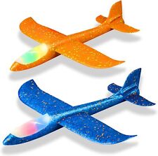 2 Pack LED Light Airplane,17.5" Large Throwing Foam Plane,2 Flight Mode Glider