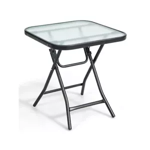 18" Patio Outdoor Folding Square Bistro Table With Tempered Glass Side Table - Picture 1 of 9