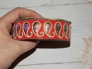 30mm red gold bronze metallic embroidered ribbon applique indian trimming  - Picture 1 of 1