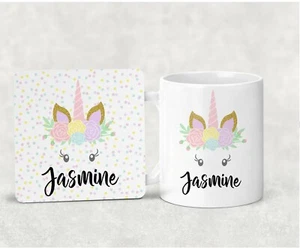 Set Tazza e Sottobicchiere Personalizzato Grazioso Unicorno Ragazze Scintillante Ovunque tu vada - Foto 1 di 2