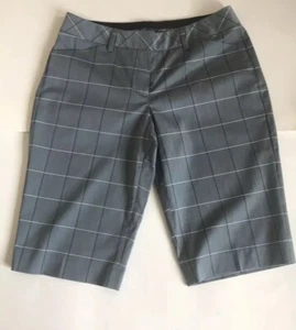 Express Editor Womens Gray Plaid Print Shorts Sz 6 Flat Front - Picture 1 of 4