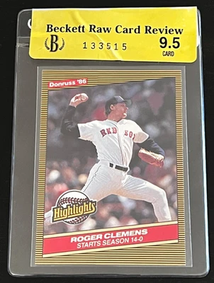 319)  1986 DONRUSS LEAF HIGHLIGHTS #17 ROGER CLEMENS BGS 9.5 GEM MINT RAW - Image 1 of 2