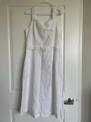 Vestido midi Liz Claiborne blanco y dorado mezcla de lino cuello cuadrado - EE. UU. 8 Foto 1 de 4