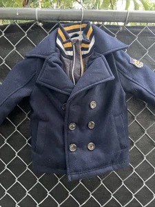 Giacca cappotto pea blu navy bambino ragazzo taglia 18 mesi foderata calda doppio colletto zip - Foto 1 di 6