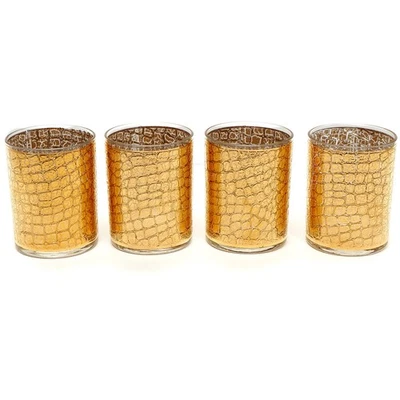 Juego de 4 vasos de bar retro de los años 60 Culver "Caimán" dobles antiguos oro 22k Foto 1 de 4
