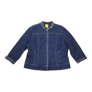 Ruby Rd Womens Denim Jacket Embellished Collar & Cuffs Size 18 Zip Stretch - Picture 1 of 13