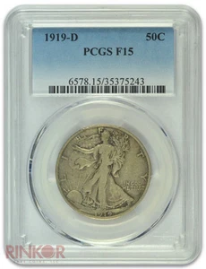 1919-D Walking Liberty Half DollarPCGS F-15 - Picture 1 of 3