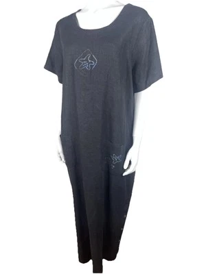 Vestido de playa de lino abotonado lateral estampado estrella de mar negro Studio Ease 16 de colección Foto 1 de 4