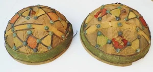 2 x Antique Fulani Calabash Bowls Carved & Decorated Cloth Peul Bororo Nigeria - Picture 1 of 7