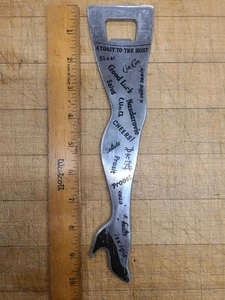 Vintage 1950's Sexy Women's Leg Bottle Opener Toast to the Host Aluminum 10" - Picture 1 of 5