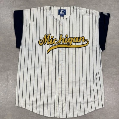 Camiseta deportiva de béisbol vintage de los Michigan Wolverines mediana blanca a rayas años 90 Foto 1 de 4
