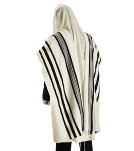 100% Wool Men Tallit Kosher Prayer Shawl, Black Strips 43 x 63 Inch - Picture 1 of 4