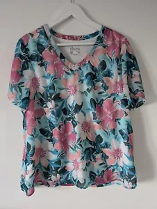 Denim&Co Top v Neck Short Sleeve Chiffon Lined Floral Multicoloured Size L - Picture 1 of 8