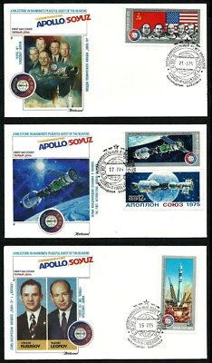 RUSSIA, SCOTT #4338-4341, SET OF 3 FLEETWOOD FDC COVERS APOLLO SOYUZ SPACECRAFT - Image 1 of 4