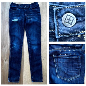 KSUBI SUPER SKINNY ZIP HEM LOW RISE WOMEN’S JEANS sz 27 Destructed Denim - Picture 1 of 15