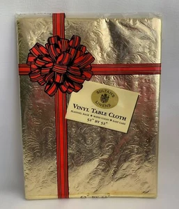 Sultan's Linens Gold Vinyl Table Cloth Flannel Back Wipes Clean 52"x52" NEW - Picture 1 of 5