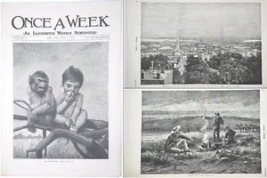 1891 Once A Week Newspaper Uncut NY Engraving Saengerfest NJ Cowboy Boy Monkey - Picture 1 of 10