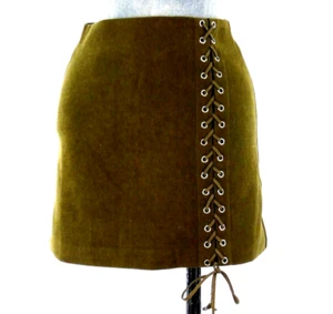Mini Skirt Lace Up Detail Olive Green Criss Cross Retro 60s 70s Size S BNWT - Picture 1 of 5